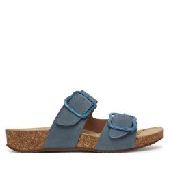 Klapki Josef Seibel. Niebieskie klapki damskie Josef Seibel, bez wzorów, bez obcasa. Za 309.99 zł.