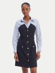 Morgan Sukienka koszulowa 261-RIVOL Granatowy Slim Fit. Niebieskie sukienki damskie Morgan, bez wzorów, z syntetyku, bez kołnierzyka, bez ramiączek, koszulowe. Za 429.99 zł.