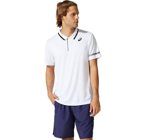 Koszulka sportowa męska Asics Court Polo Shirt. Białe koszulki polo męskie Asics, l, bez wzorów, z materiału, bez ramiączek. Za 199.90 zł.