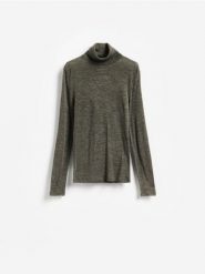 Golf z wełny merino - ciemnozielony. Zielone golfy damskie Reserved, l, bez wzorów, z wełny, bez ramiączek. Za 199.99 zł.