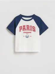 T-shirt z kontrastowymi rękawami - złamana biel. Koszulki dziewczęce Reserved, bez wzorów, z bawełny, bez ramiączek. Za 39.99 zł.