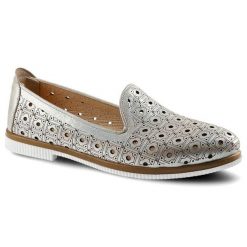 Półbuty damskie Artiker, wykonane z materiału o gładkiej powierzchni z geometrycznymi perforacjami z wsuwanym fasonem, złote, 46C0451. Żółte półbuty damskie Artiker, bez wzorów, ze skóry, eleganckie, bez obcasa, na obcasie. Za 159.00 zł.