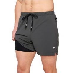 Krótki podwójny Fabletics The One 5". Szare szorty męskie FABLETICS, bez wzorów, z materiału. Za 259.99 zł.