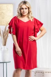 Sukienka kobieca z ozdobnymi rękawami ELIANA malinowa. Różowe sukienki damskie KARKO, na imprezę, na lato, plus size, bez wzorów, z elastanu, eleganckie, bez kołnierzyka, plus size, bez ramiączek, midi, kopertowe. Za 89.50 zł.