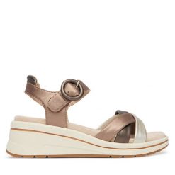 Sandały Caprice. Brązowe sandały damskie Caprice, bez wzorów, bez obcasa, na koturnie. Za 399.99 zł.