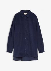 Koszula sztruksowa oversize. Niebieskie koszule damskie bonprix, bez wzorów, z bawełny, bez kołnierzyka, bez ramiączek. Za 99.99 zł.