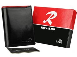 Portfel męski czarny z czerwoną wstawką Ronaldo D1072-VT BLACK-RED. Czarne portfele męskie RONALDO, bez wzorów, ze skóry. Za 65.99 zł.