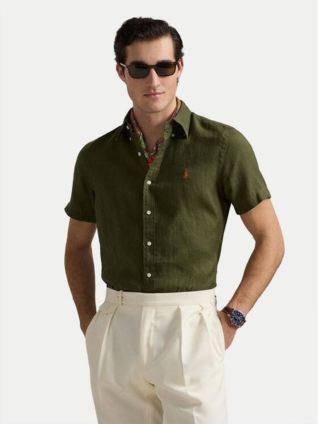 Polo Ralph Lauren Koszula 710968912002 Khaki Custom Fit. Brązowe koszule męskie Polo Ralph Lauren, m, bez wzorów, ze lnu, bez kołnierzyka, bez ramiączek. Za 551.99 zł.