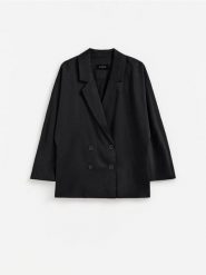 Marynarka oversize z lyocellu - czarny. Czarne marynarki i żakiety damskie Reserved, l, bez wzorów, z lyocellu. Za 199.99 zł.