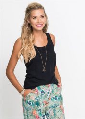Bawełniany tank top. Czarne topy damskie bonprix, bez wzorów, z bawełny, bez kołnierzyka. Za 39.99 zł.