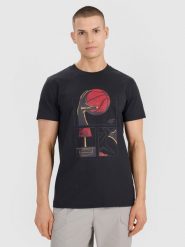 4F T-shirt oversize z nadrukiem męski - czarny XL. Czarne t-shirty męskie 4f, m, bez wzorów, z bawełny, bez kołnierzyka. Za 59.99 zł.