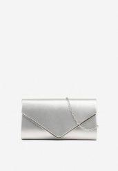 Srebrna Elegancka Torebka Kopertówka z Łańcuszkiem Pasenela. Szare torebki wieczorowe Renee, bez wzorów, eleganckie, bez kołnierzyka, bez ramiączek. Za 69.99 zł.