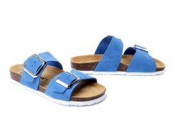 DR. BRINKMANN 700529-05 blau, klapki damskie. Niebieskie klapki damskie Dr. Brinkmann, bez wzorów, ze skóry, bez obcasa. Za 239.90 zł.