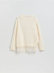 Sweter z wełną - kremowy. Białe swetry klasyczne damskie Reserved, l, z dzianiny, bez kołnierzyka. Za 159.99 zł.