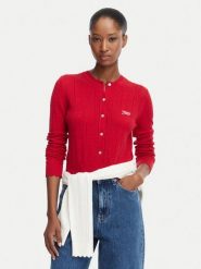 Tommy Jeans Kardigan Pointelle DW0DW22931 Czerwony Regular Fit. Czerwone kardigany damskie Tommy Jeans, l, bez wzorów, z jeansu. Za 449.99 zł.