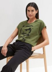 T-shirt. Czarne t-shirty damskie bonprix, bez wzorów, bez kołnierzyka. Za 59.99 zł.
