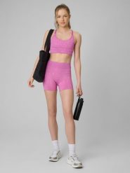 4F Spodenki treningowe bezszwowe damskie - różowe XS/S. Czerwone szorty damskie 4f, bez wzorów, z dzianiny, biznesowe, z podwyższonym stanem. Za 119.99 zł.