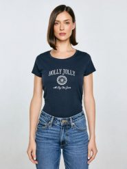 Koszulka damska z nadrukiem granatowa Serra 403. Niebieskie t-shirty damskie Big Star, l, bez wzorów, z bawełny, bez kołnierzyka. Za 89.99 zł.