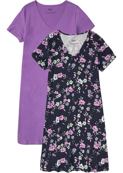 Bawełniana, krótka koszula nocna (2 szt.). Fioletowe koszule nocne damskie bonprix, bez wzorów, z bawełny. Za 109.98 zł.