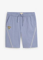 Bermudy z gumką w talii ze stretchem, loose fit. Niebieskie szorty męskie bonprix, bez wzorów. Za 37.99 zł.