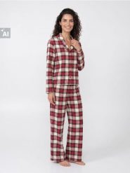 Świąteczna flanelowa piżama w kratę - kremowy. Białe piżamy damskie Sinsay, l, bez wzorów, bez ramiączek. Za 69.99 zł.