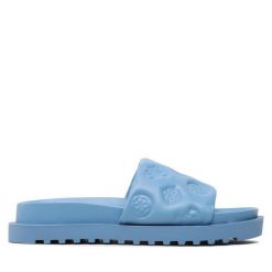 Klapki Guess. Niebieskie klapki damskie Guess, z aplikacjami, bez obcasa. Za 199.99 zł.