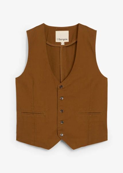 Kamizelka z bawełnianego płótna. Brązowe kamizelki męskie bonprix, m, z bawełny. Za 149.99 zł.