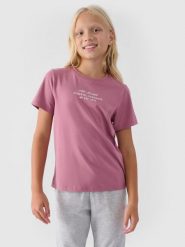 4F T-shirt z nadrukiem dziewczęcy - różowy 122 (6-7 lat). Czerwone koszulki dziewczęce 4f, bez wzorów, z bawełny, bez ramiączek. W wyprzedaży za 19.99 zł.