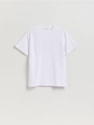 Strukturalny t-shirt comfort fit - biały. Białe t-shirty męskie Reserved, l, bez wzorów, z bawełny, bez kołnierzyka. Za 69.99 zł.