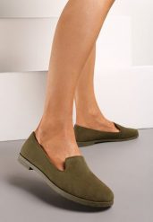 Ciemnozielone Balerinki Typu Loafersy Daphikaia. Zielone baleriny damskie Renee, bez wzorów, bez obcasa, na płaskiej podeszwie. Za 44.99 zł.