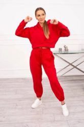 Komplet ocieplany z krótką bluzą czerwony. Czerwone bluzy z kapturem damskie KESI, l, z bawełny. Za 297.97 zł.
