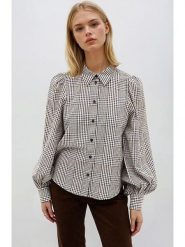 Monki Bluzka w kolorze czarno-kremowym rozmiar: M. Brązowe bluzki damskie Monki, m, bez wzorów, z bawełny, bez kołnierzyka, bez ramiączek. Za 79.03 zł.