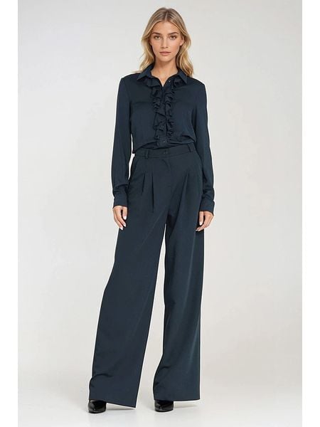 Nife Spodnie w kolorze granatowym rozmiar: 38. Niebieskie spodnie materiałowe damskie Nife, bez wzorów, z materiału, z podwyższonym stanem. Za 178.79 zł.