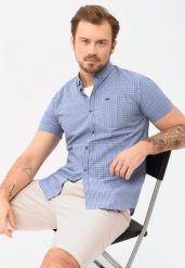 Koszula letnia w kratkę, Regular Fit, C-JUKAN. Niebieskie koszule męskie Volcano, na lato, l, bez wzorów, z bawełny, bez kołnierzyka, bez ramiączek. Za 119.99 zł.