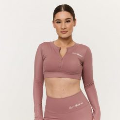 Top damski fitness z zamkiem Prime Haze. Szare topy sportowe damskie GYMBEAM, s, bez wzorów, z elastanu, bez ramiączek. Za 109.90 zł.