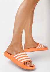 Pomarańczowe Klapki Basenowe z Wzorem w Paski Nasile. Brązowe klapki damskie Born2be, bez wzorów, bez obcasa. Za 39.99 zł.