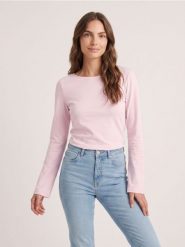 Bawełniana koszulka z długimi rękawami - różowy. Czerwone t-shirty damskie Sinsay, l, bez wzorów, z bawełny, bez kołnierzyka. Za 19.99 zł.