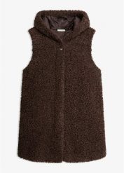 Kamizelka z polaru baranka. Brązowe kamizelki damskie bonprix, z polaru. Za 249.99 zł.
