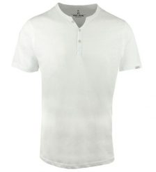 T-Shirt z Dekoltem na Guziki -Pako Jeans- Lekko Melanżowa, Biała Tkanina. Białe t-shirty męskie Pako Jeans, l, bez wzorów, z bawełny, bez kołnierzyka. Za 69.00 zł.