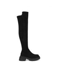 Badura Muszkieterki WFA3154-1Z Czarny. Czarne kozaki damskie Badura, z materiału, bez obcasa, na płaskiej podeszwie. Za 399.99 zł.