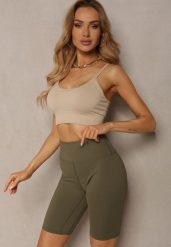 Ciemnozielone Szorty Kolarki High Waist z Elastycznego Materiału Nanestia. Zielone szorty damskie Renee, z aplikacjami, z podwyższonym stanem. Za 24.99 zł.