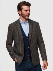 Męska elegancka marynarka w delikatną kratę z domieszką wełny – ciemnobrązowa V3 - Rozmiar: S. Szare marynarki męskie Ombre Clothing, z aplikacjami, z jeansu. W wyprzedaży za 293.99 zł.