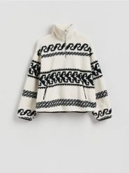 Bluza sherpa ze stójką - złamana biel. Bluzy bez kaptura damskie Reserved, l, z dzianiny. Za 159.99 zł.