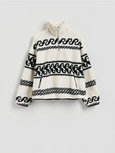 Bluza sherpa ze stójką - złamana biel. Bluzy bez kaptura damskie Reserved, l, z dzianiny. Za 159.99 zł.