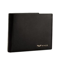 Męski czarny portfel WINGS z naturalnej skóry koziej. Czarne portfele męskie Wings, bez wzorów, ze skóry. Za 79.90 zł.