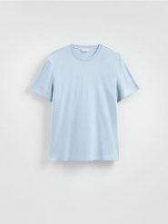 T-shirt regular z bawełny merceryzowanej - jasnoniebieski. Niebieskie t-shirty męskie Reserved, l, bez wzorów, z bawełny, bez kołnierzyka. Za 99.99 zł.