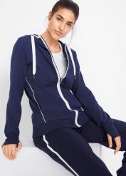 Bluza rozpinana z bawełny ze stretchem. Czarne bluzy z kapturem damskie bonprix, z bawełny. Za 119.99 zł.