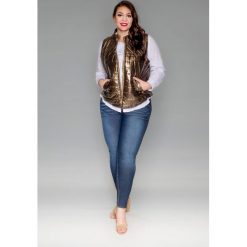 Pikowana metaliczna kamizelka na wiosnę PLUS SIZE wiosna. Czerwone kamizelki damskie Moda Size Plus Iwanek, plus size, z dzianiny, długie. W wyprzedaży za 79.00 zł.