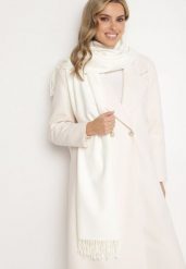Biały Szalik z Bawełną i Wiskozą Ozdobiony Frędzlami Siadortia. Białe szaliki i kominy damskie Born2be, bez wzorów, z bawełny. Za 49.99 zł.