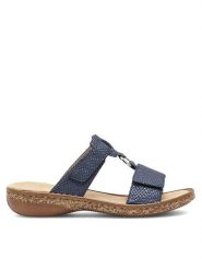 Rieker Klapki 628P9-14 Granatowy. Niebieskie klapki damskie Rieker, bez wzorów, z materiału, bez obcasa. Za 229.99 zł.